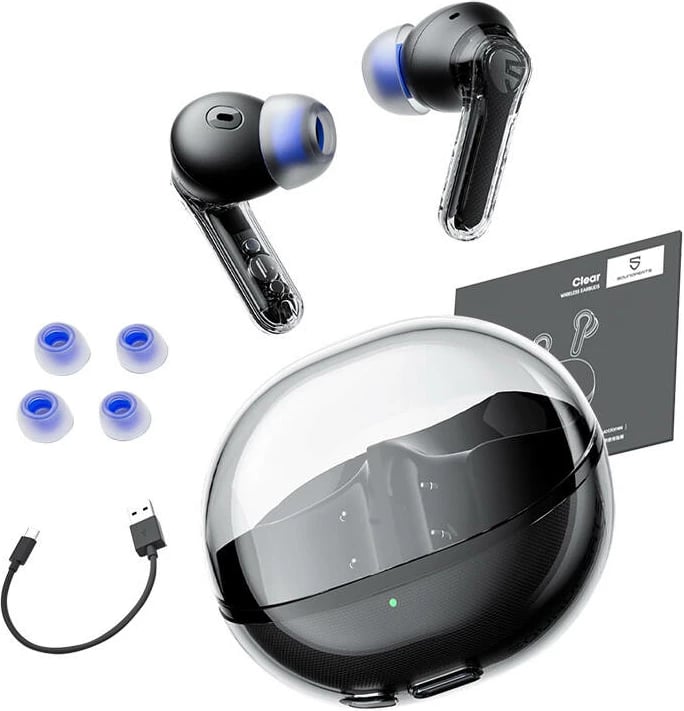 Kufje Soundpeats Clear, TWS, Bluetooth 5.3, me kuti karikimi, të zeza
