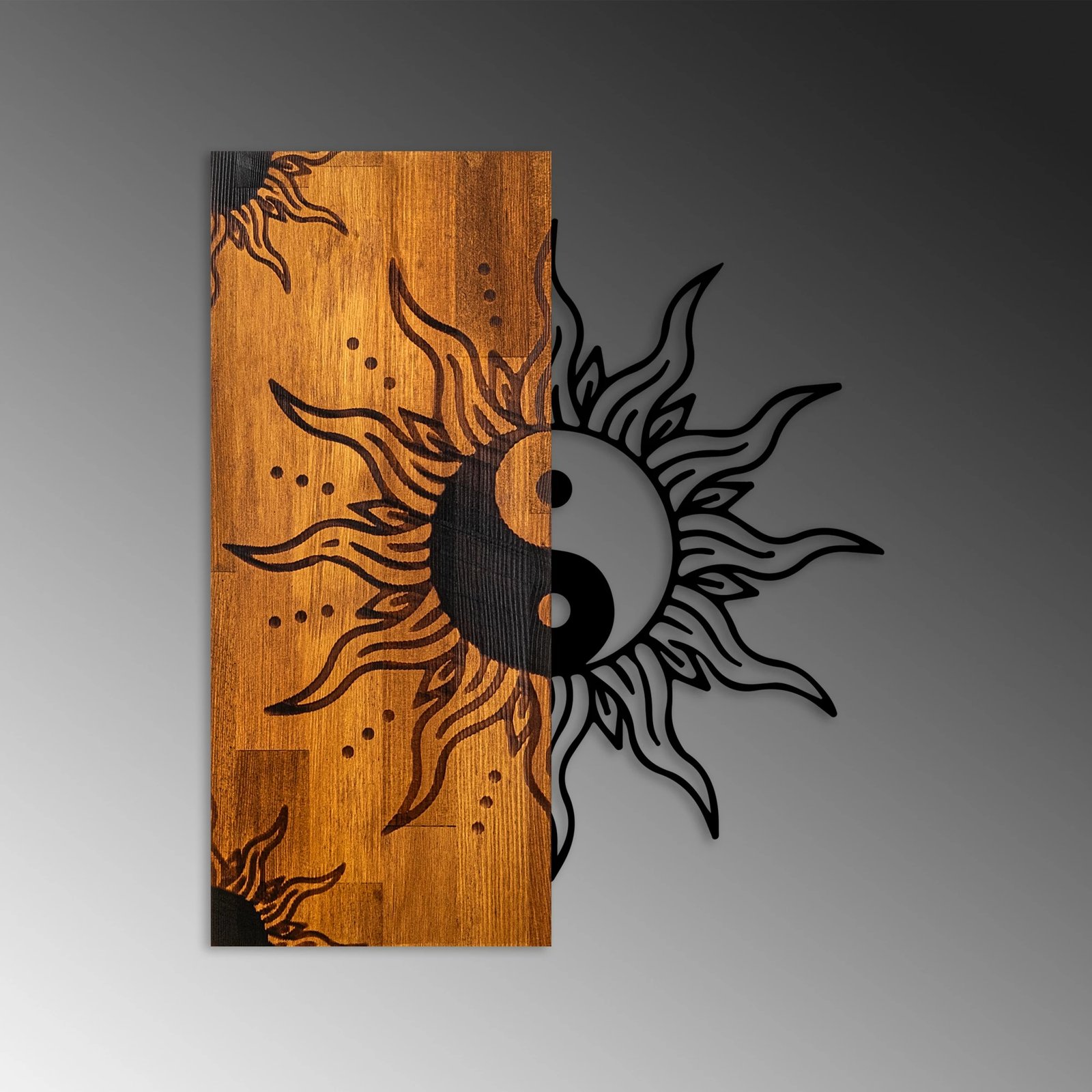 Aksesor dekorativ muri prej druri, Yin Yang, Wallity, ngjyrë arre, e zezë