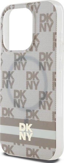 Mbështjellës DKNY IML Checkered Mono Pattern & Printed Stripes MagSafe për iPhone 14 Pro Max, bezhë