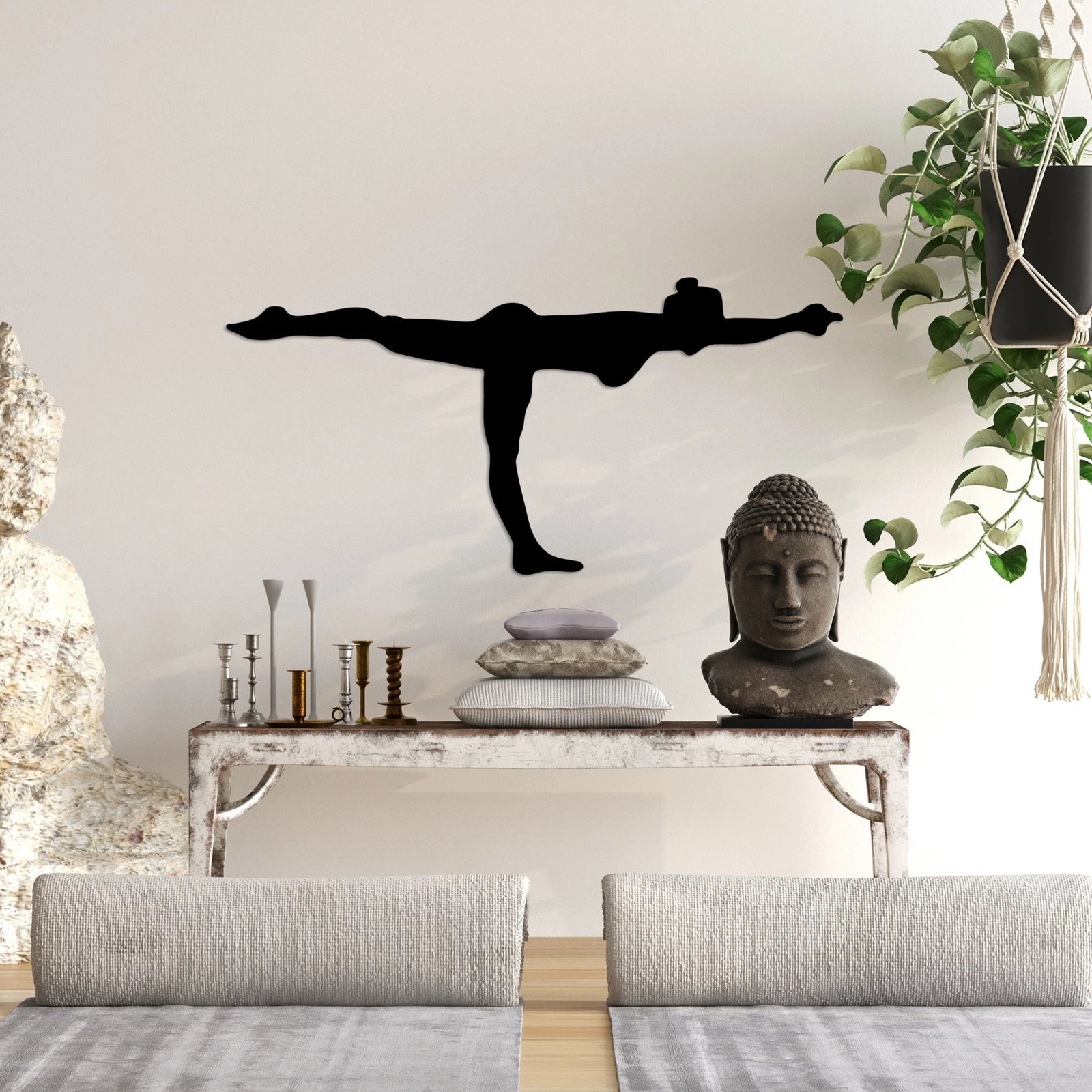 Aksesor dekorativ metalik për mur, Wallity Yoga 24, ngjyrë e zezë, 60x30cm