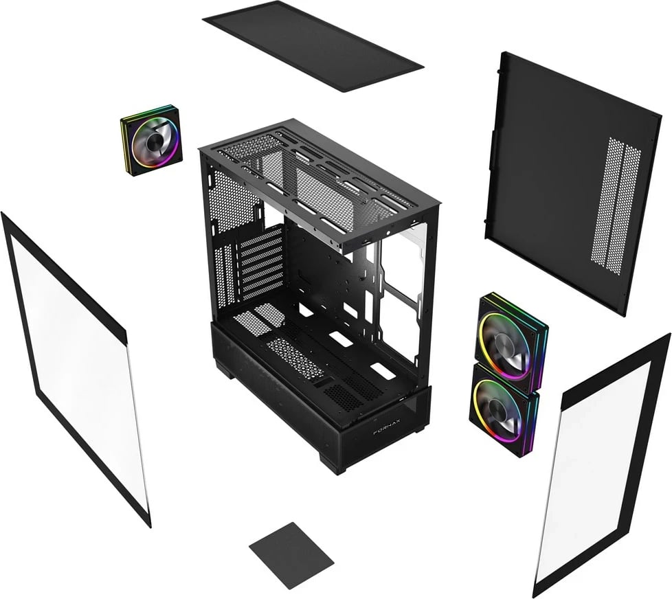 Kasë gaming Gembird Fornax X550, ATX, 2x USB 3.2, 1x USB Type-C, e zezë