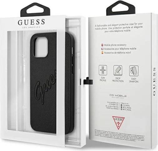 Mbështjellës Guess Saffiano Vintage Script për iPhone 12 Pro Max 6.7", Zi