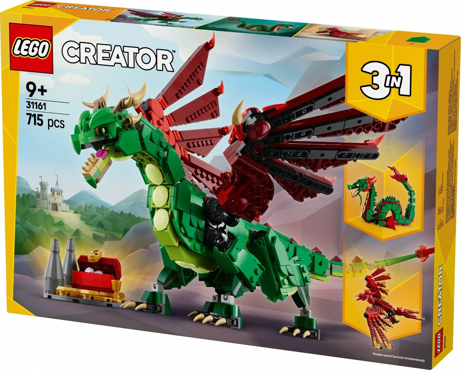 Set ndërtimi LEGO Creator 3-in-1 Medieval Dragon 31161, 715 pjesë, për fëmijë 9+