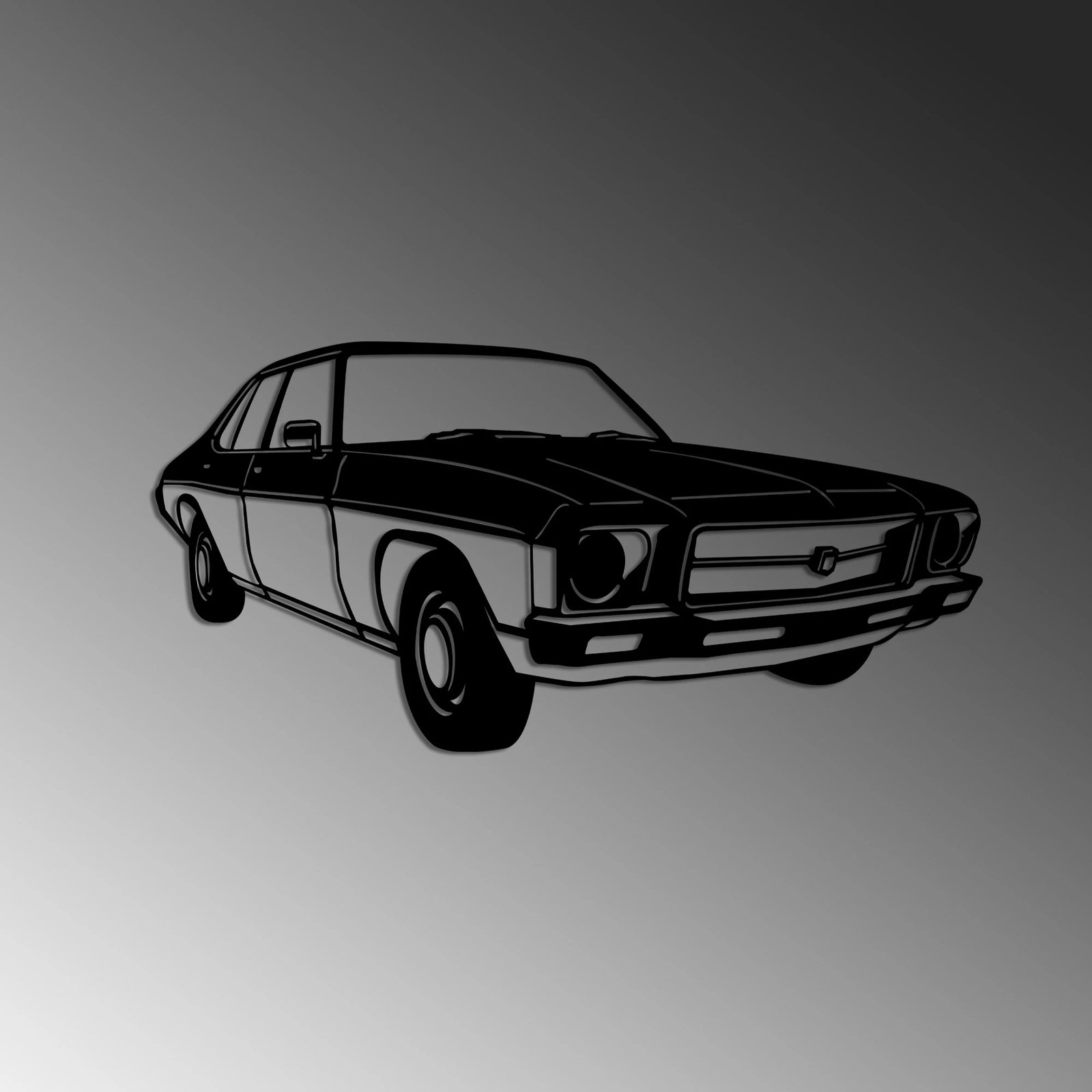 Aksesor dekorativ metalik për mur, veturë vintage sedan Holden Kingswood, ngjyrë e zezë