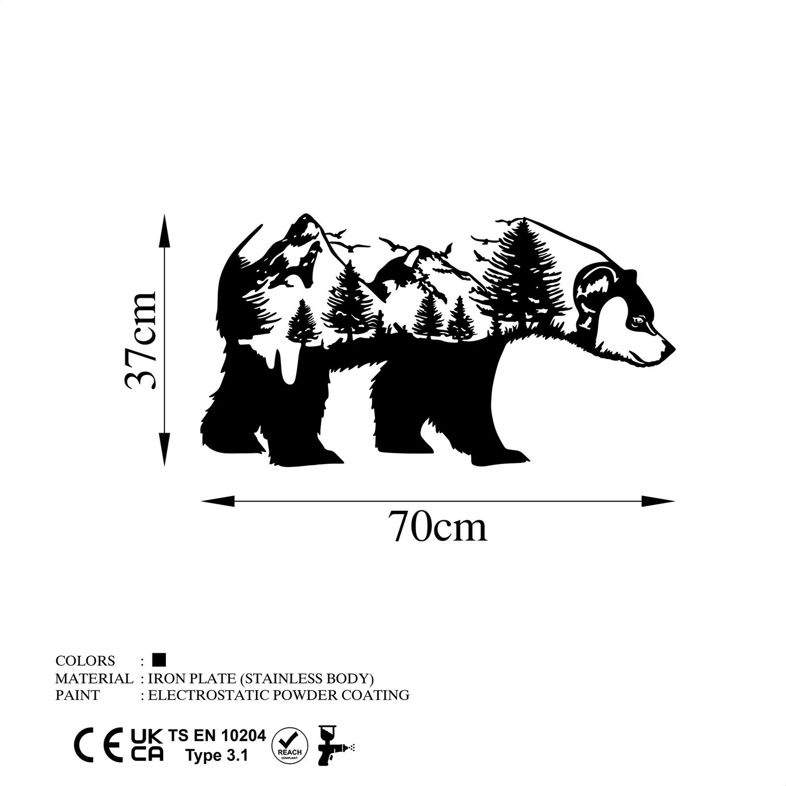 Aksesor dekorativ muri prej metali, ari i pyllit, Wallity, ngjyrë e zezë, 70x37cm