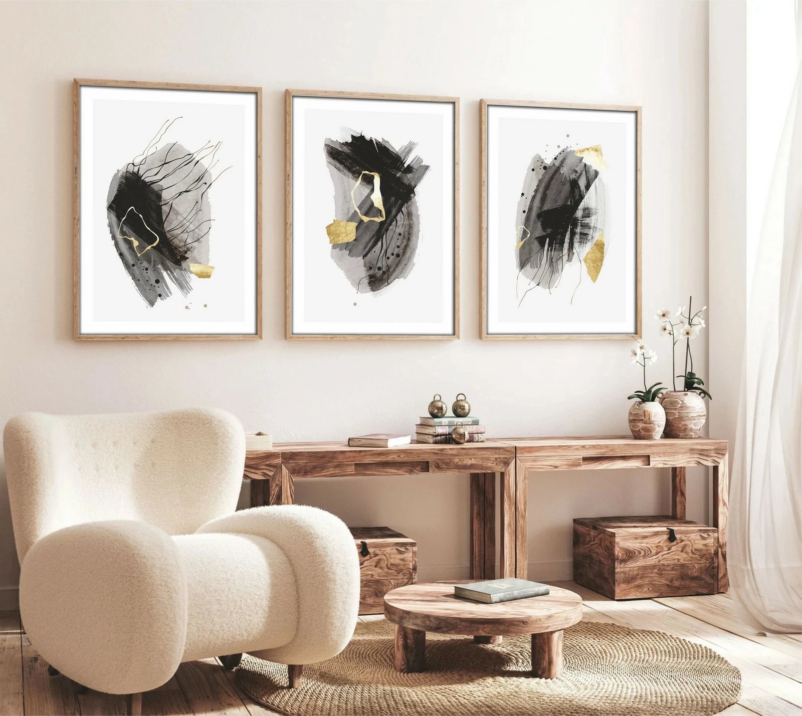 Pikturë dekorative me kornizë MDF (3 copë), Wallity, Huhu208, 30x40cm