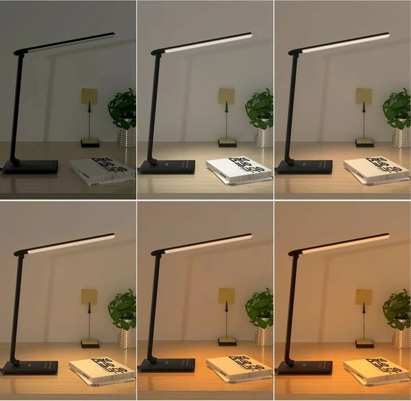 Lampë tavoline LED, AUKEY LT-T10, 12W, 3000-6500K, 7 nivele ndriçimi, 5 moda, port USB, e zezë