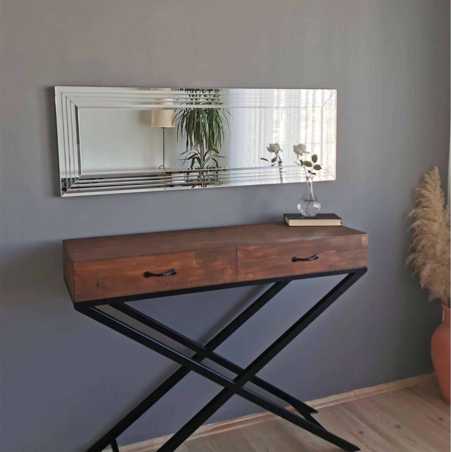 Pasqyrë moderne Hanah Home, A301Y, ngjyrë argjendi, 120x40x2.2cm