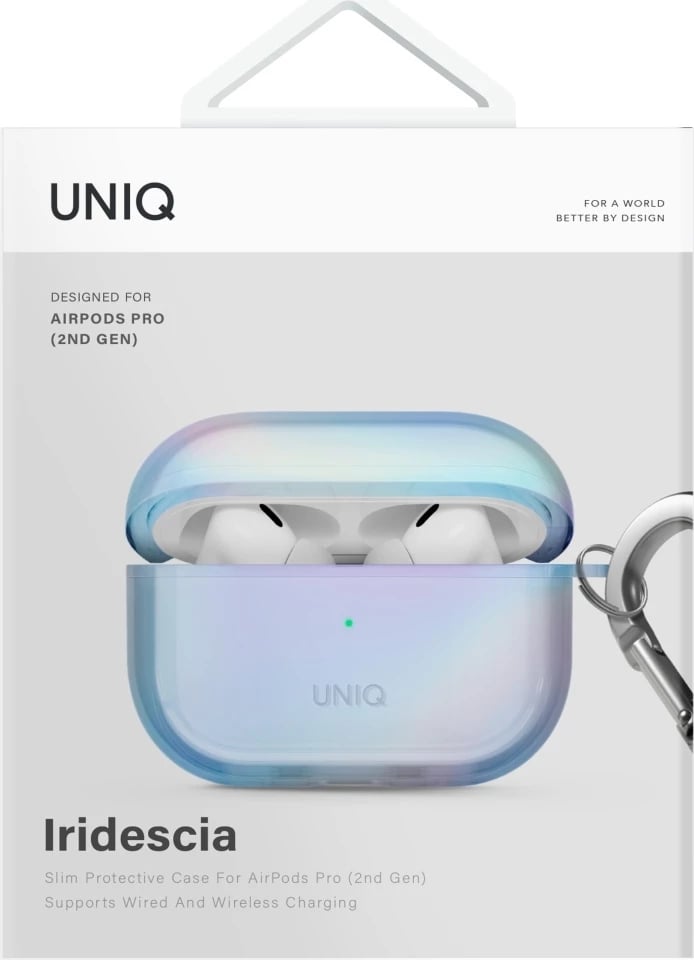 Mbështjellës UNIQ Iridescia për AirPods Pro 2, me karabiner, holo blu