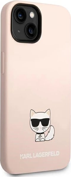 Mbështjellës Karl Lagerfeld KLHCP14SSLCTPI për iPhone 14, 6.1", silikon, rozë e çelur Choupette