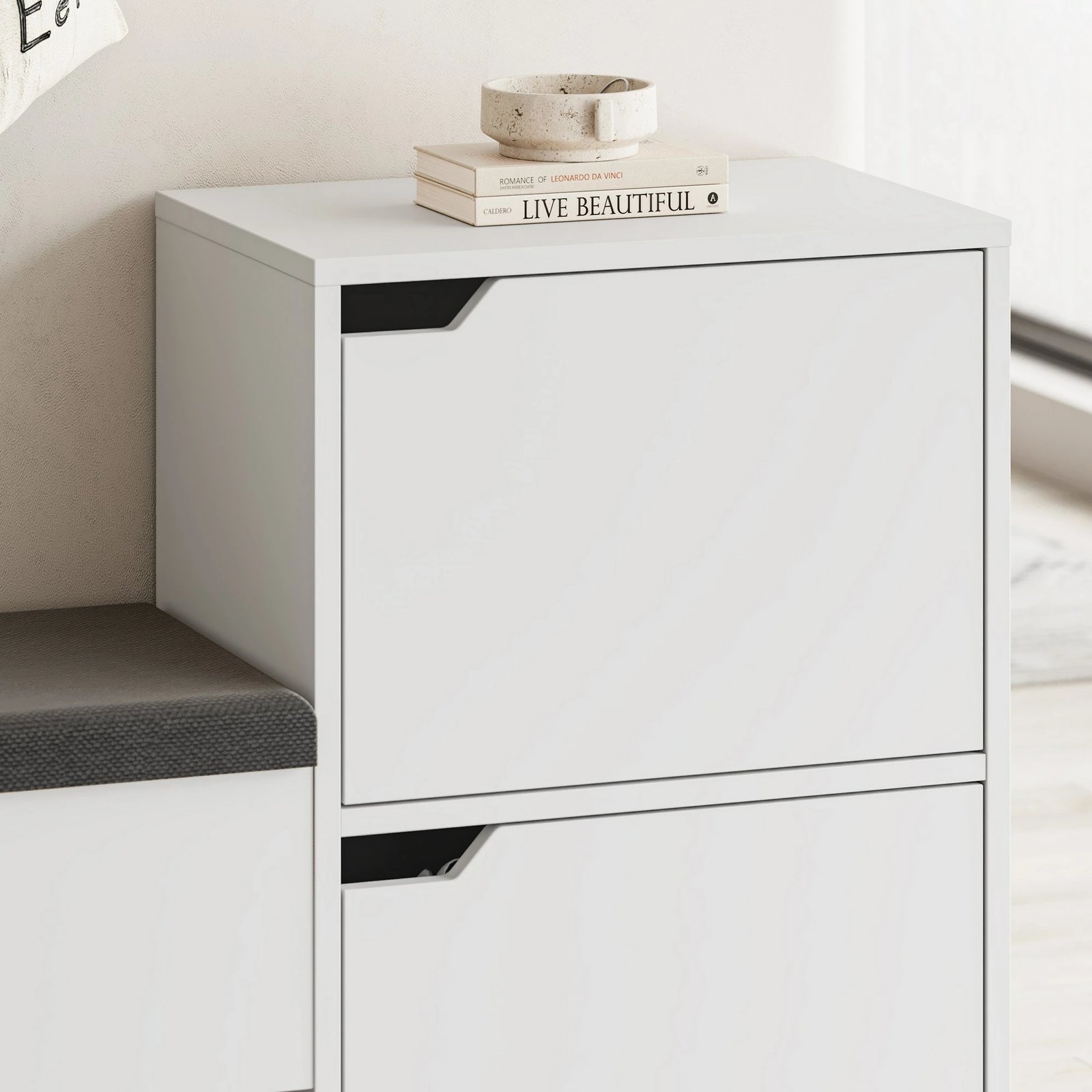 Dollap për këpucë Skye Decor, stol Haven, i bardhë