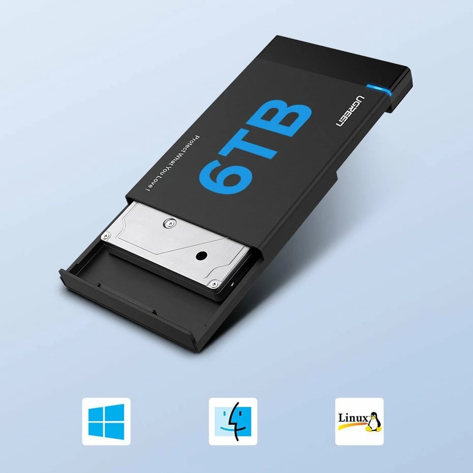Kasë Ugreen US221 30848 për HDD/SSD 2.5", USB 3.2 Gen 1, me kabllo 0.5m, e zezë