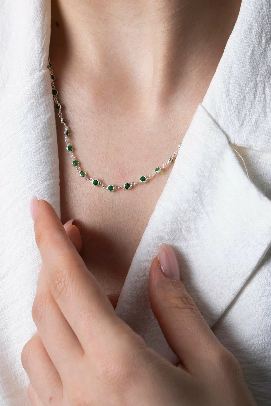 Qafore argjendi me gurë të gjelbër Jumeon, TFNY65228