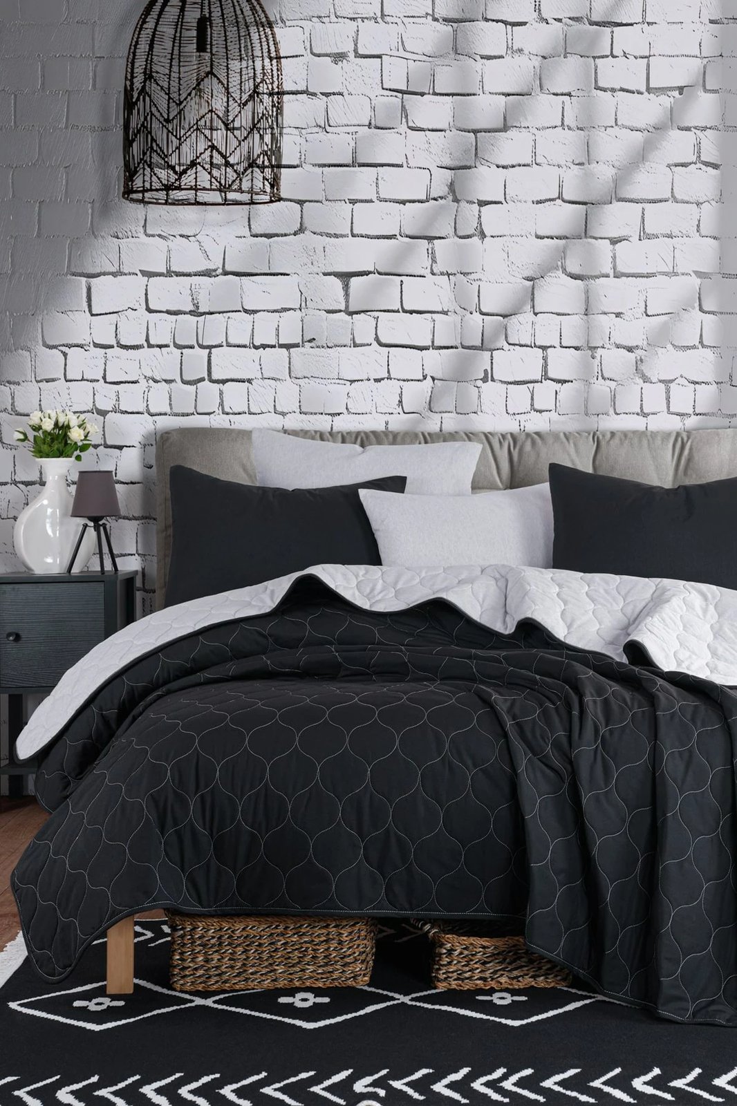 Set mbulesë dysheku dopio, ngjyrë e zezë dhe gri, L'essentiel