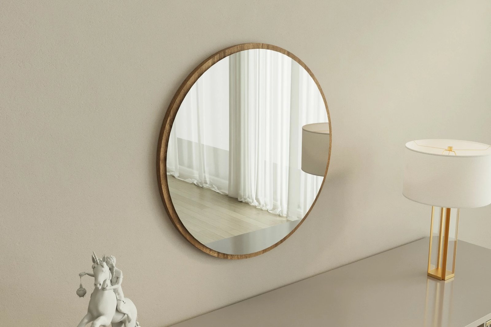 Pasqyrë e rrumbullakët, ngjyrë arre, Ozze, 60x60cm