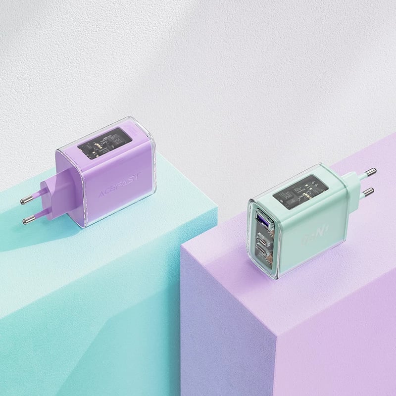 Karikues muri Acefast A45, GaN, 65W, 3 porta (2xUSB-C, 1xUSB), Gri