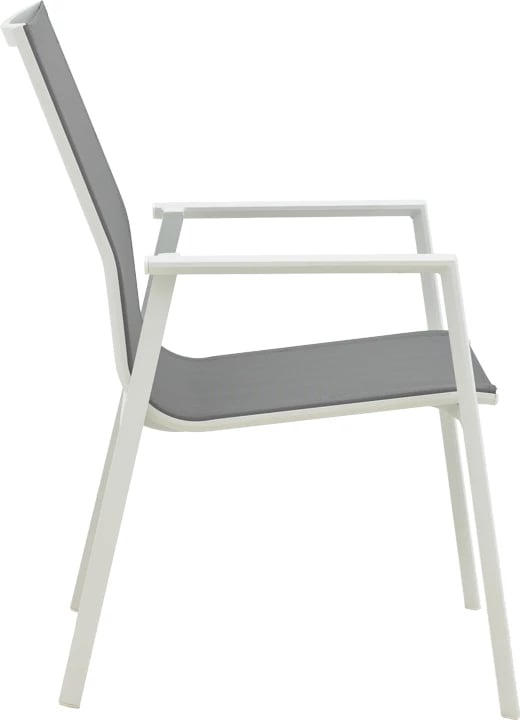 Karrige për kopsht Dashiell metalike e bardhë textilene gri e lehtë 71x58x94cm