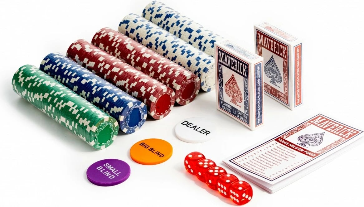 Set poker Cartamundi Maverick, 300 çipsa, 2 kuverta letrash, 5 zara, multingjyrësh, me kasë alumini