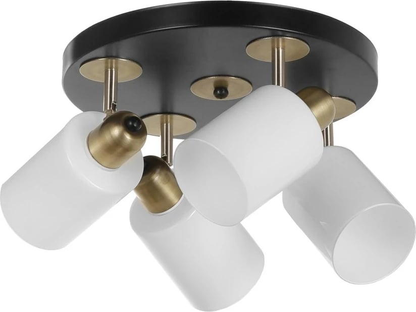 Llambë tavani Opviq Nomi, 4 llamba, metal i zi, kapak qelqi i bardhë