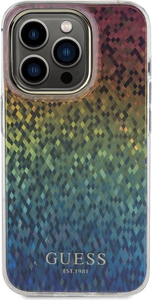 Mbështjellës Guess IML Faceted Mirror Disco Iridescent për iPhone 14 Pro, shumëngjyrësh