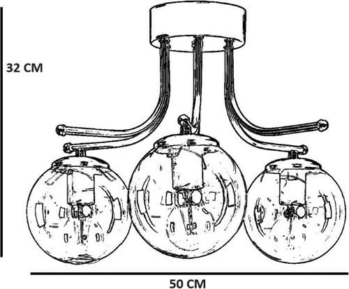 Llambë tavani Opviq Roma, 3 llamba, metal i zi dhe xham i bardhë