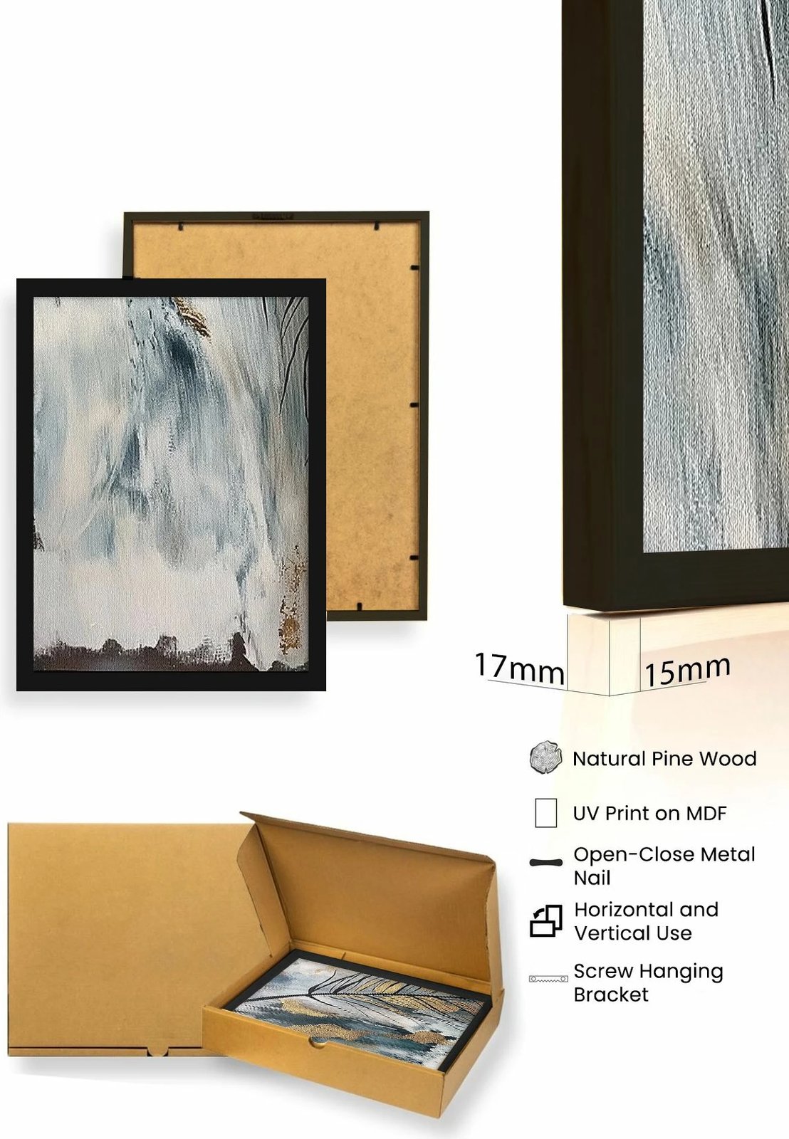 Pikturë dekorative me kornizë MDF (3 copë), Wallity, Huhu477S, 50x70 cm