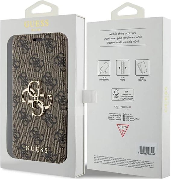 Mbështjellës Guess 4G Metal Logo për iPhone 15 Pro, kafe Mbështjellës Guess 4G Metal Logo për iPhone 15 Pro, kafe