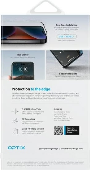 Xham mbrojtës tempered glass UNIQ Optix Vivid me aplikator për iPhone 16 Plus