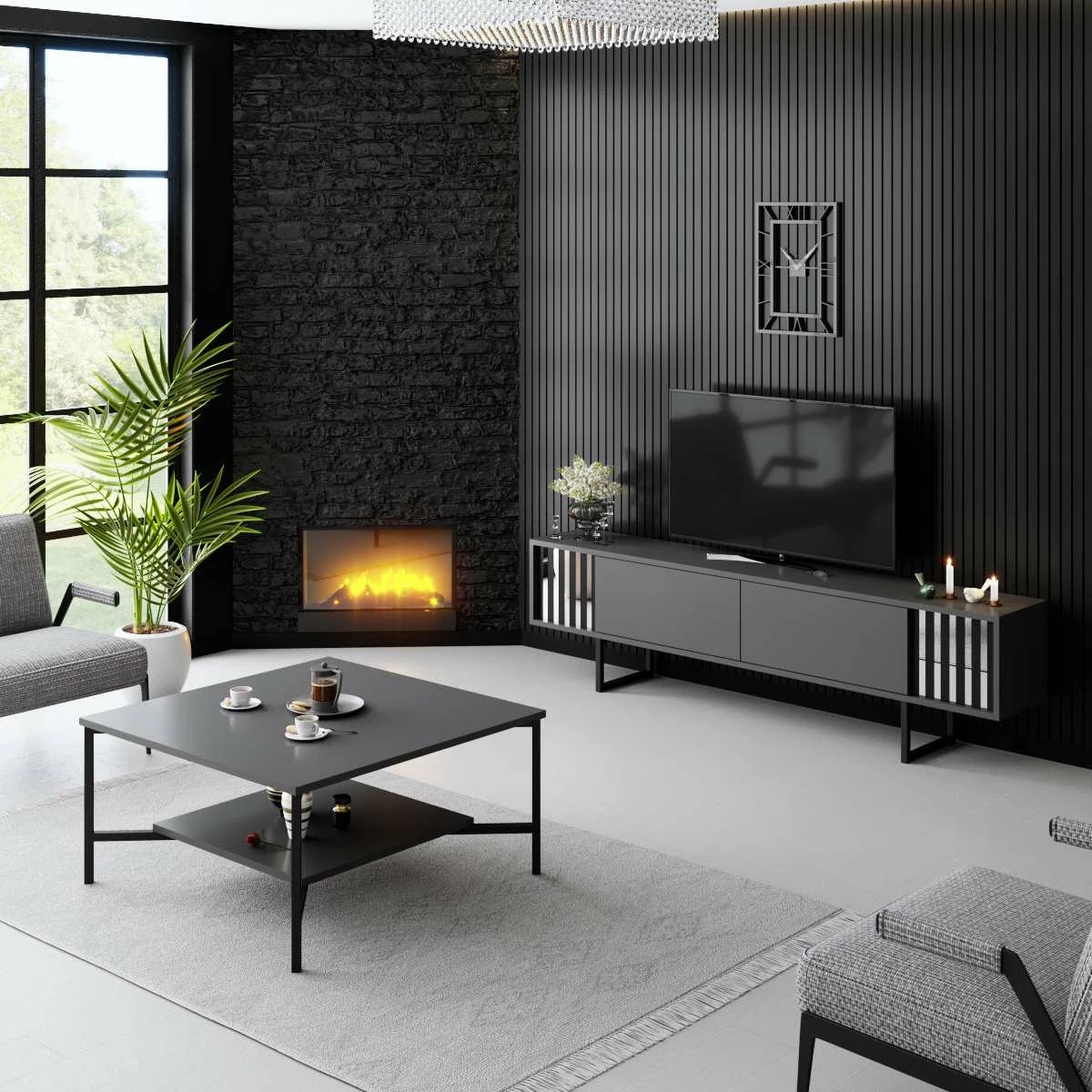 Komodë televizori Hanah Home, Chrome Line, antracit, e zezë