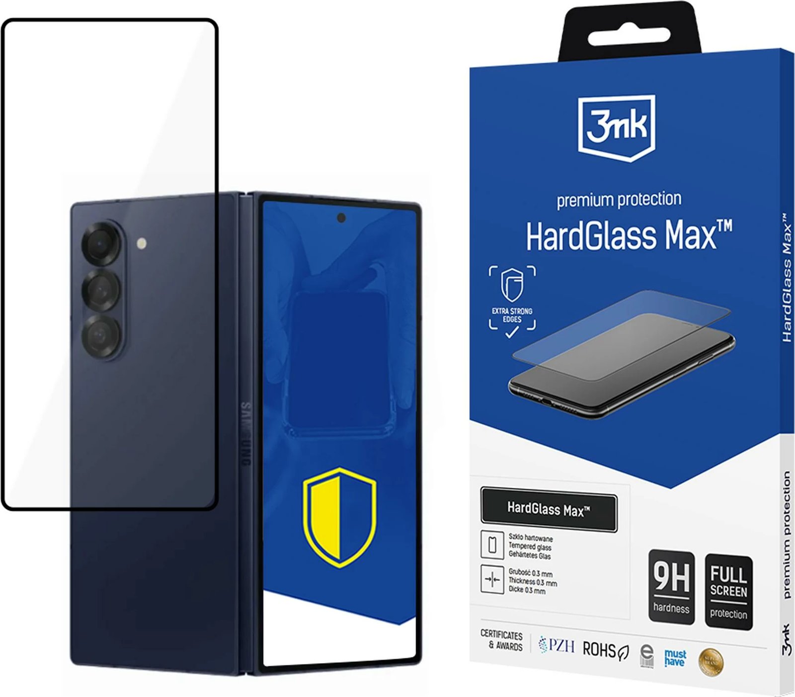 Mbështjellës xhami i temperuar 3mk HardGlass Max për Samsung Galaxy Z Fold 6, i zi (përpara)