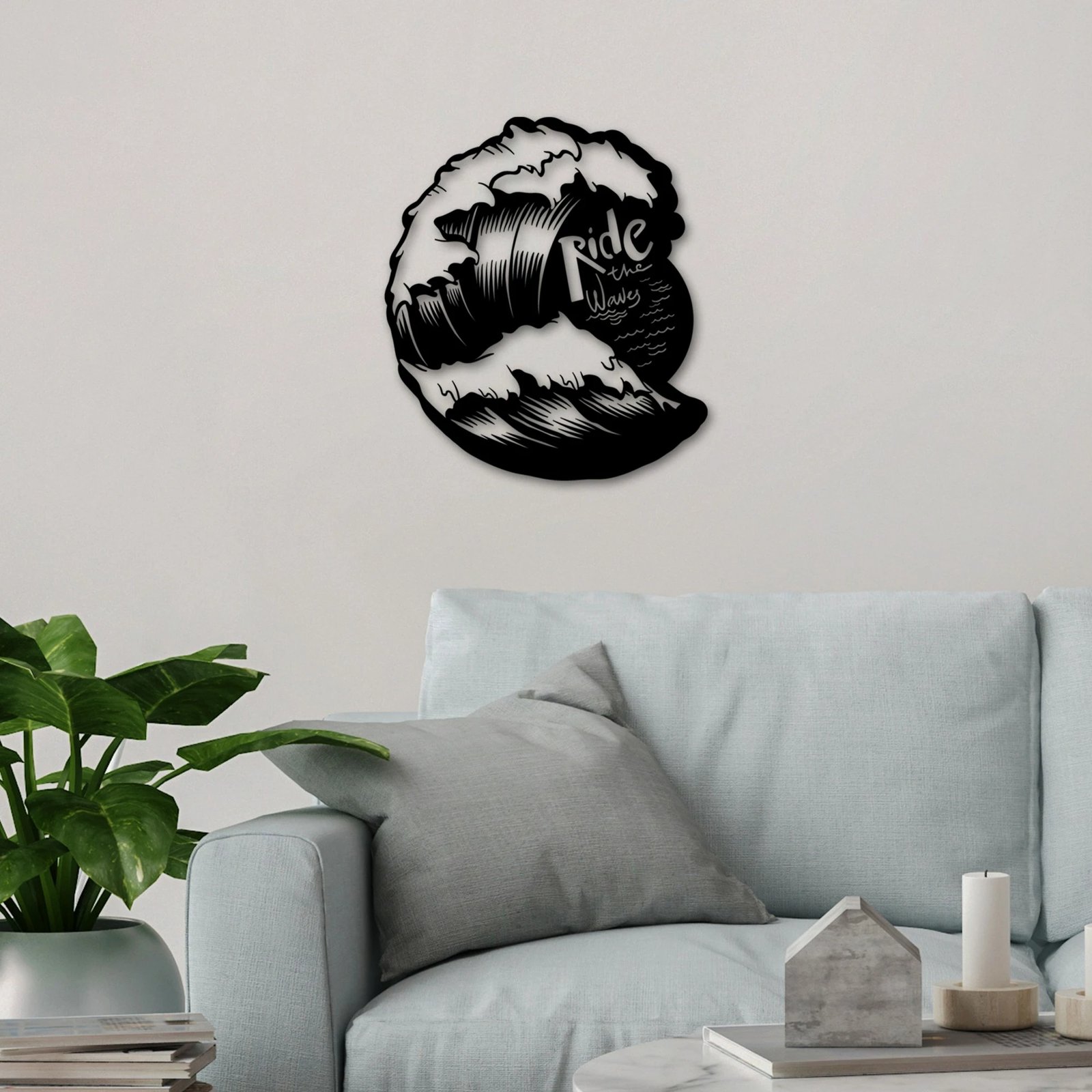 Aksesor dekorativ metalik për mur, Ride The Waves, ngjyrë e zezë, 50x57cm