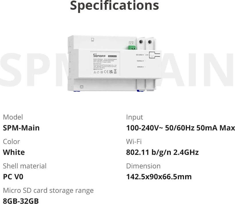 Ndërprerës inteligjent Sonoff SPM-Main, matës i energjisë, Wi-Fi/Ethernet, i bardhë Ndërprerës inteligjent Sonoff SPM-Main, matës i energjisë, Wi-Fi/Ethernet, i bardhë