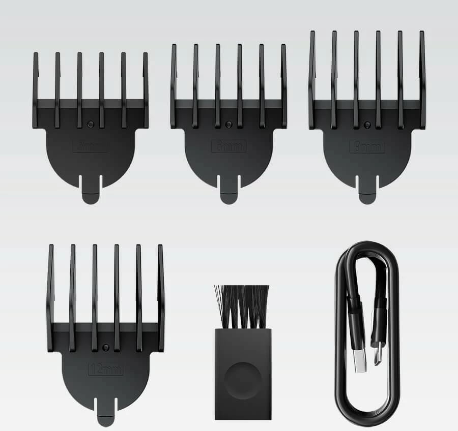 Set trimer për flokë dhe trup, Feel-Maestro MR-660, bateri 150 min, ngarkim USB-C, tehe çelik inoks, përdorim i lagësht/thatë, zi/gri, set 6‑në‑1