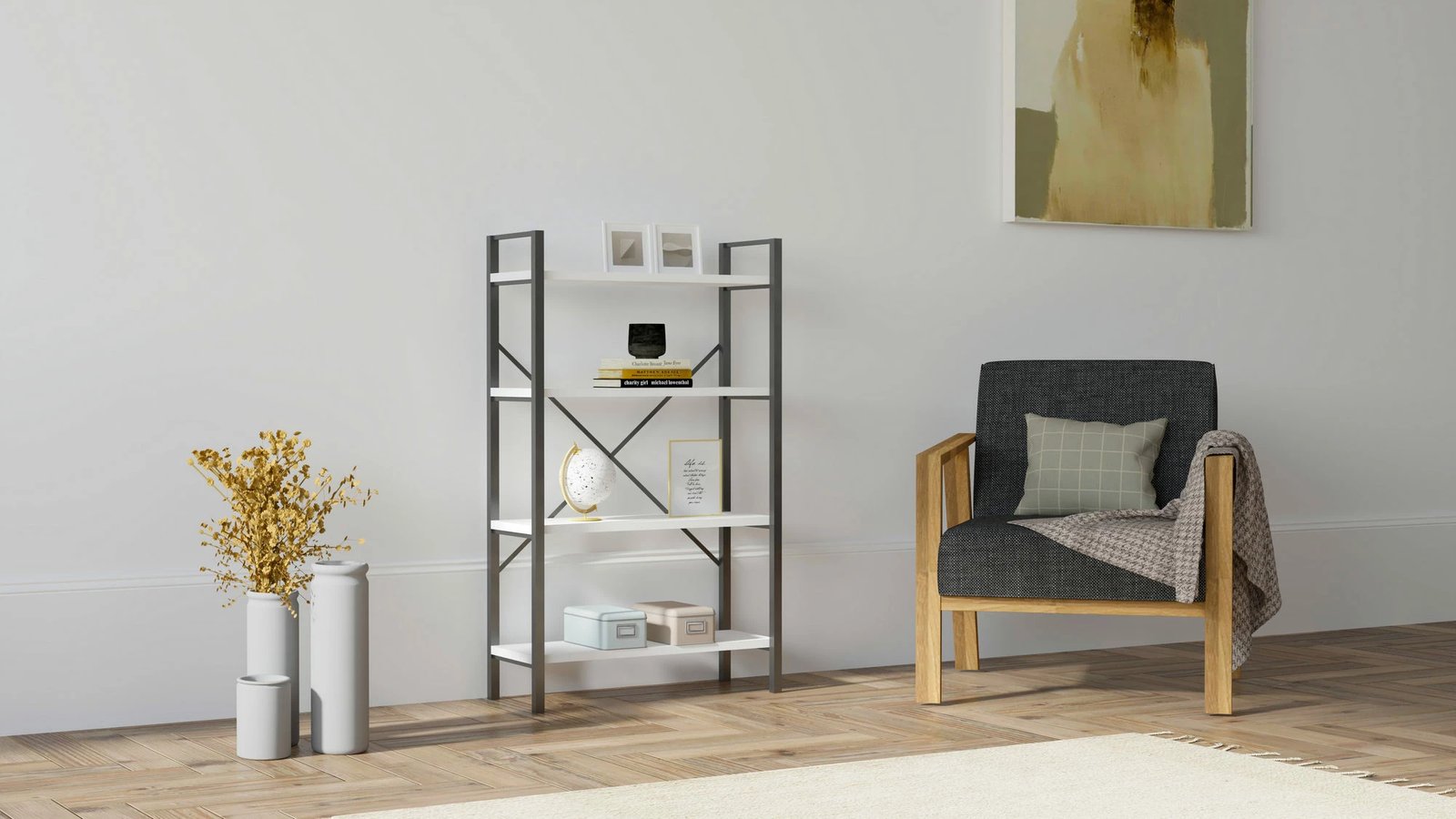 Raft librash Hanah Home, Mina, i bardhë dhe i zi