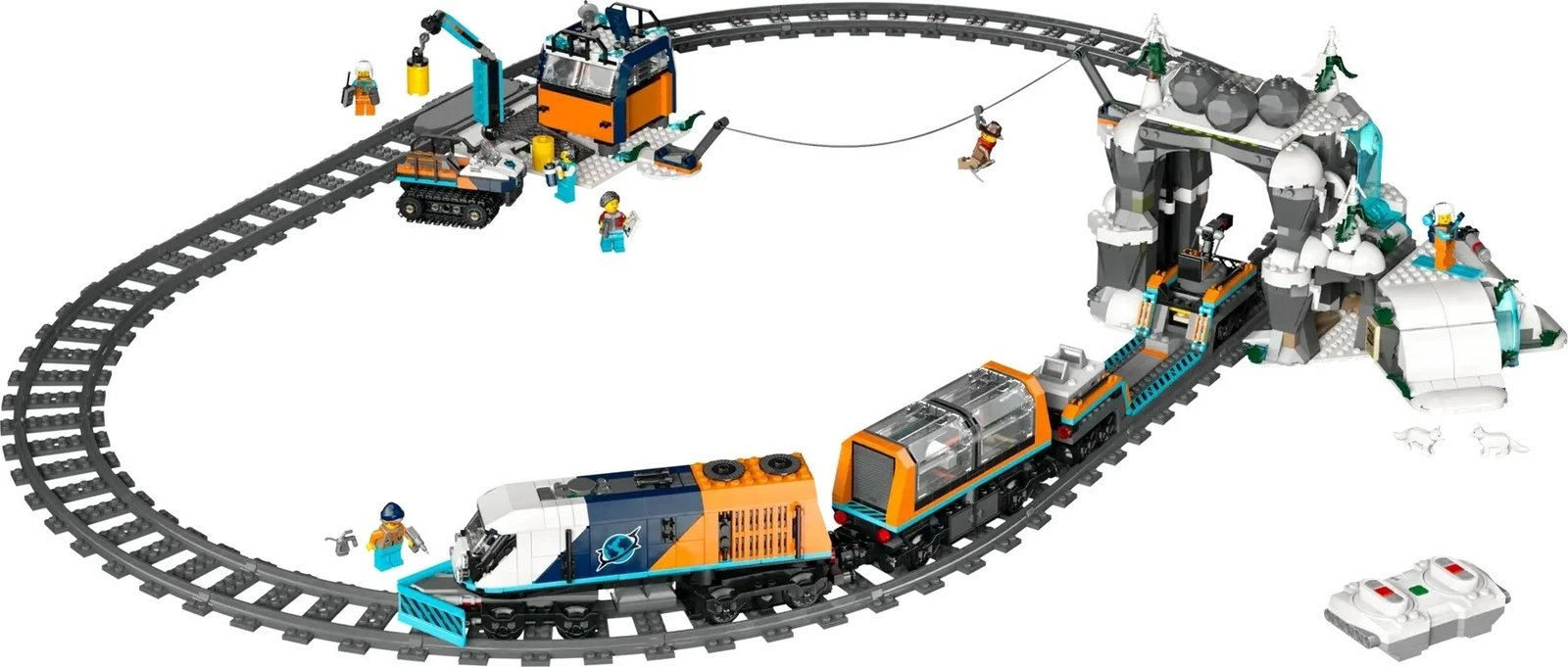 Set lodrash LEGO CITY Explorers Arktik Polar Express Train 60470, 1517 pjesë, me 6 minifigura