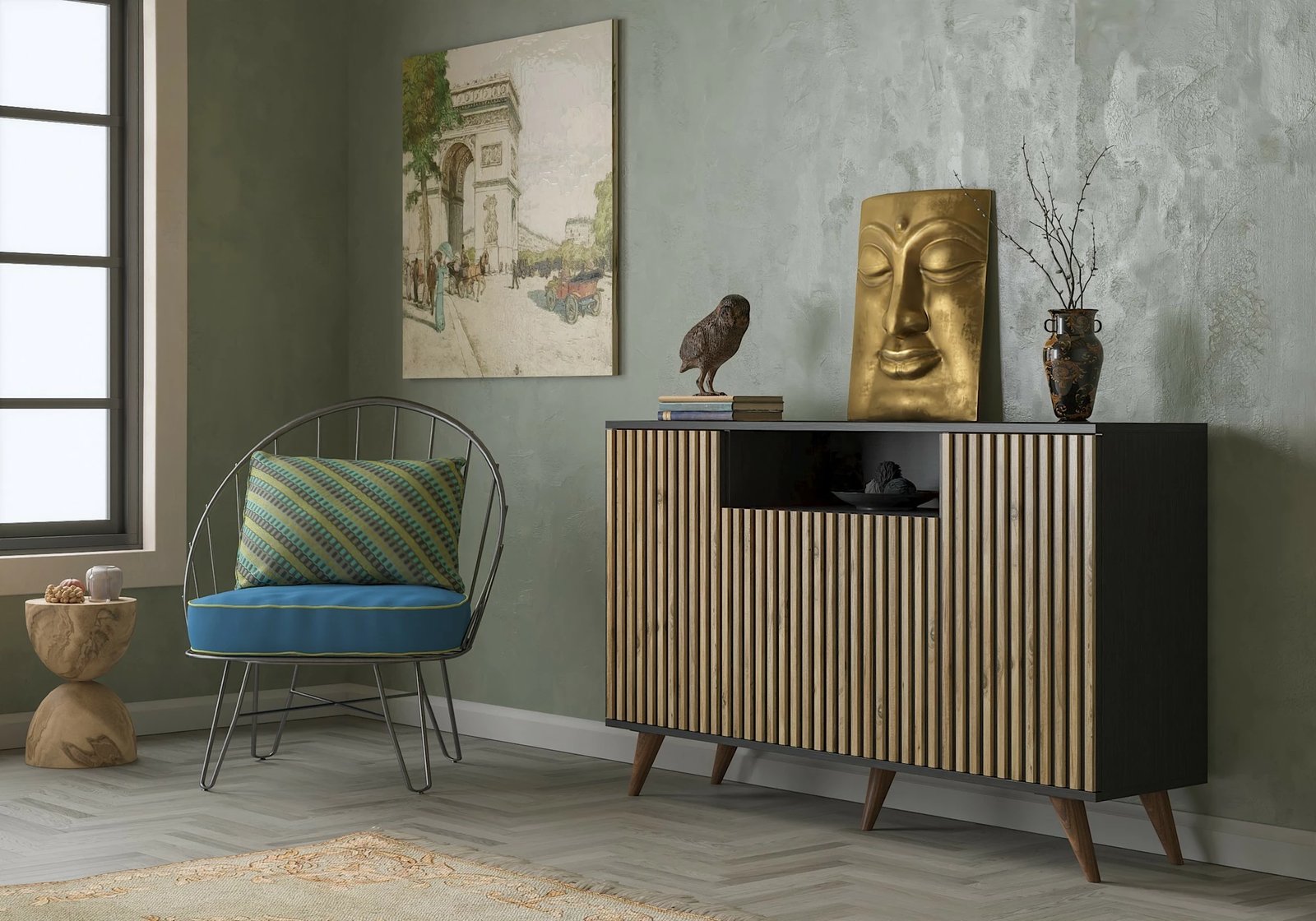 Konsol Hanah Home, FRN-9004-1, ngjyrë druri, e zezë, Atlantic Pine, 140x91x35cm