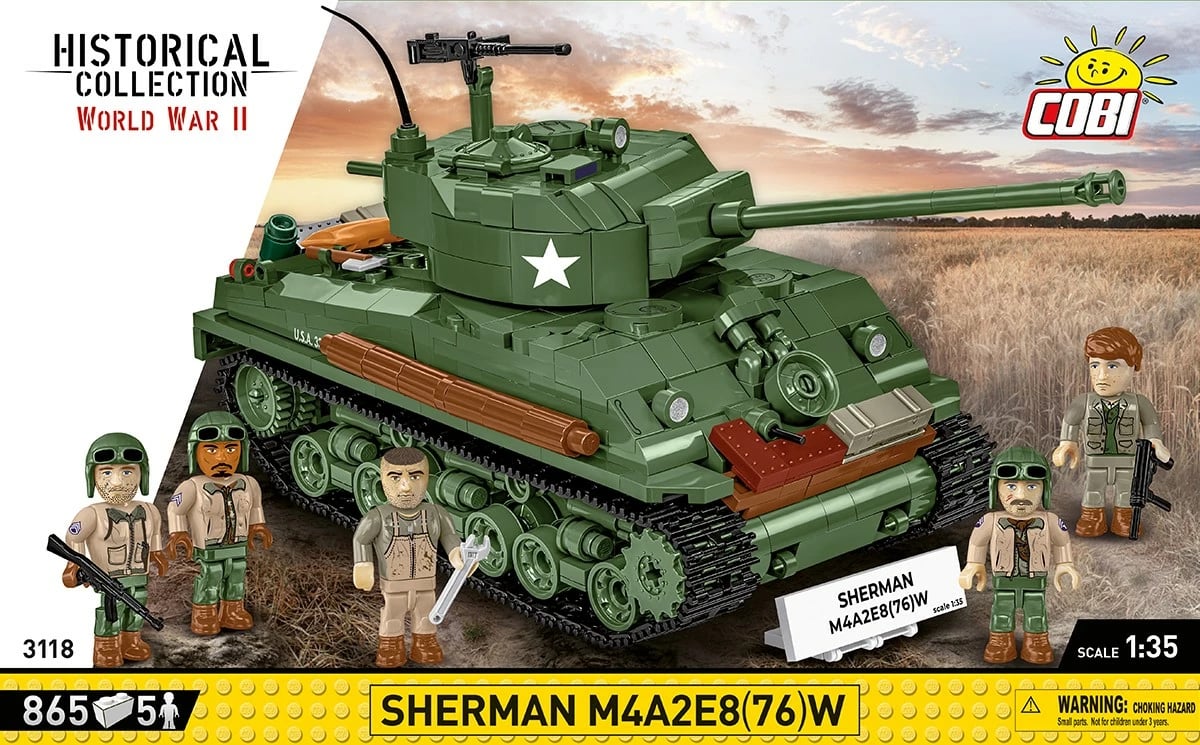 Set blloqesh Cobi Sherman M4A2E8 (76)W, 865 pjesë, 5 figurina, Jeshile