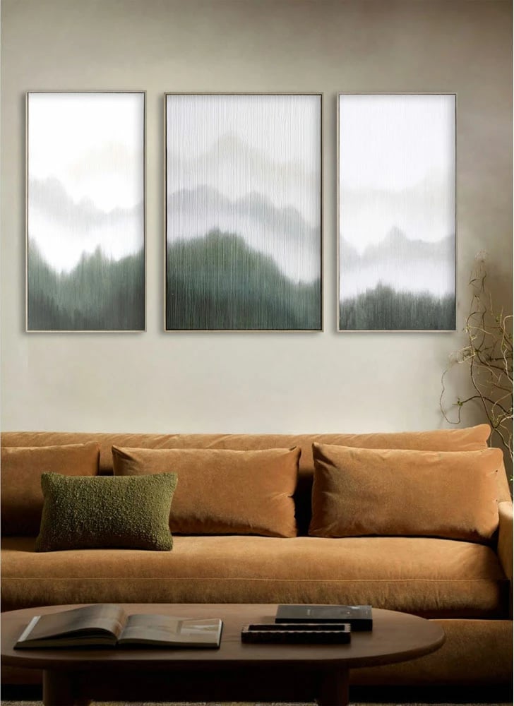 Pikturë dekorative Lost in Nature, kanavacë, kornizë druri, e bardhë, e gjelbër, natyrale, 45x90x5cm