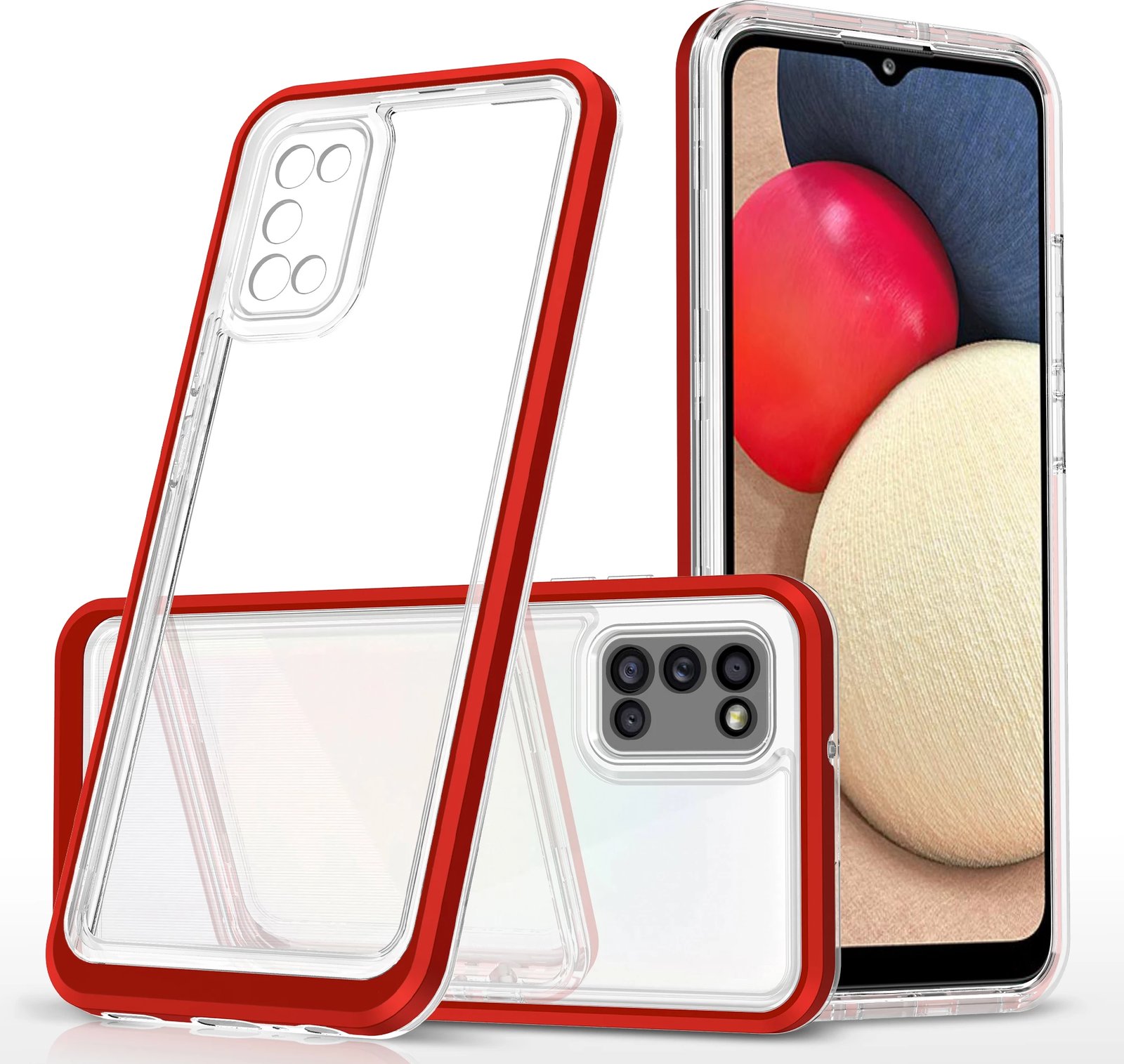 Mbështjellës Hurtel Hybrid Armor Clear 3in1 për Samsung Galaxy A03s, Transparent/Kuqe