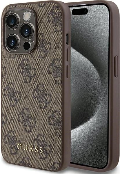 Mbështjellës Guess 4G Metal Gold Logo për iPhone 15 Pro, Kafe Mbështjellës Guess 4G Metal Gold Logo për iPhone 15 Pro, Kafe