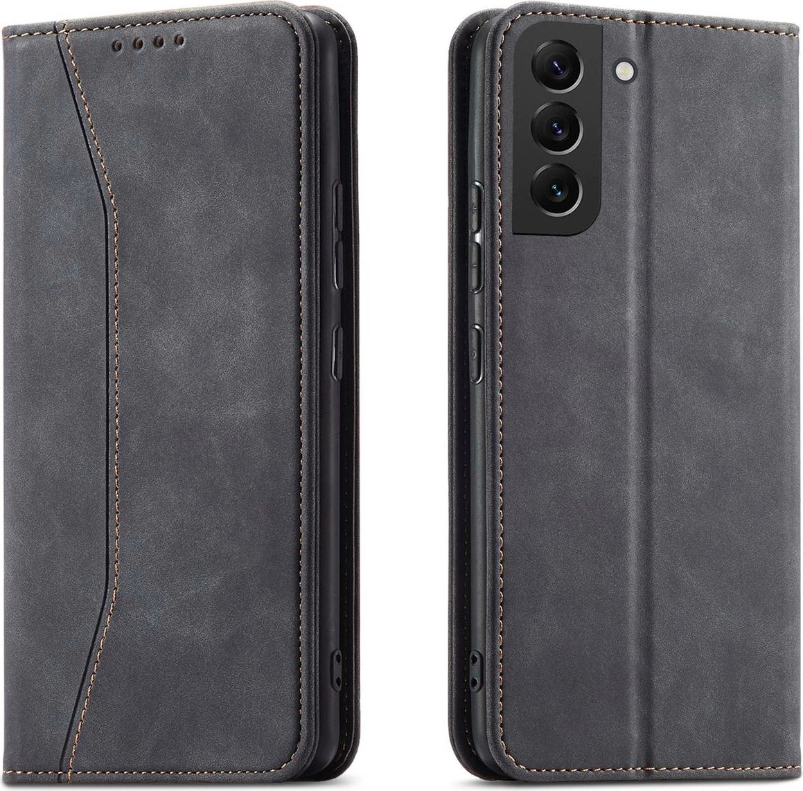 Mbështjellës Hurtel Magnet Fancy Case për Samsung Galaxy S22+, me portofol dhe qëndrim, e zezë