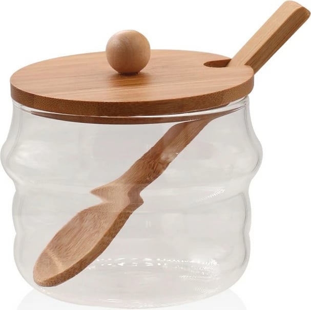 Kavanoz qelqi me kapak bambuje, transparent, CAM0310, 9x9x10cm, 250ml