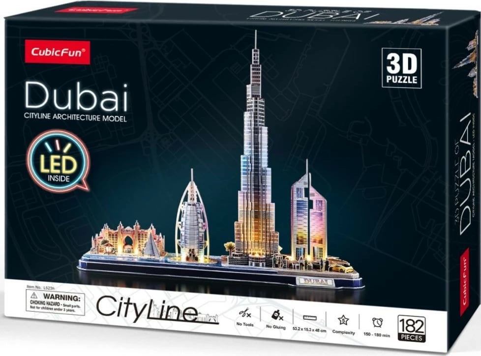 Puzzle 3D Cubic Fun Dubai CityLine me LED, 182 pjesë