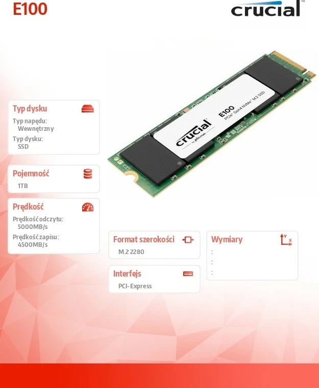 SSD Crucial E100 1TB M.2 NVMe 2280 PCIe 4.0