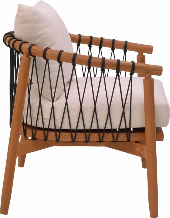 Karrige për kopsht Haibo dru teak natyral-litar i zi-jastëk i bardhë 80x75x72cm