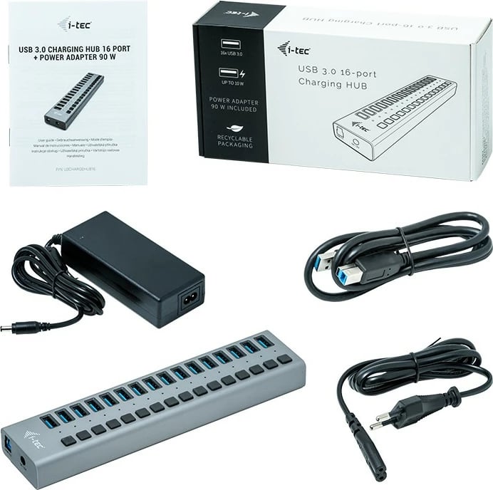 HUB USB 3.0 i-tec 16 porta, 90W, gri