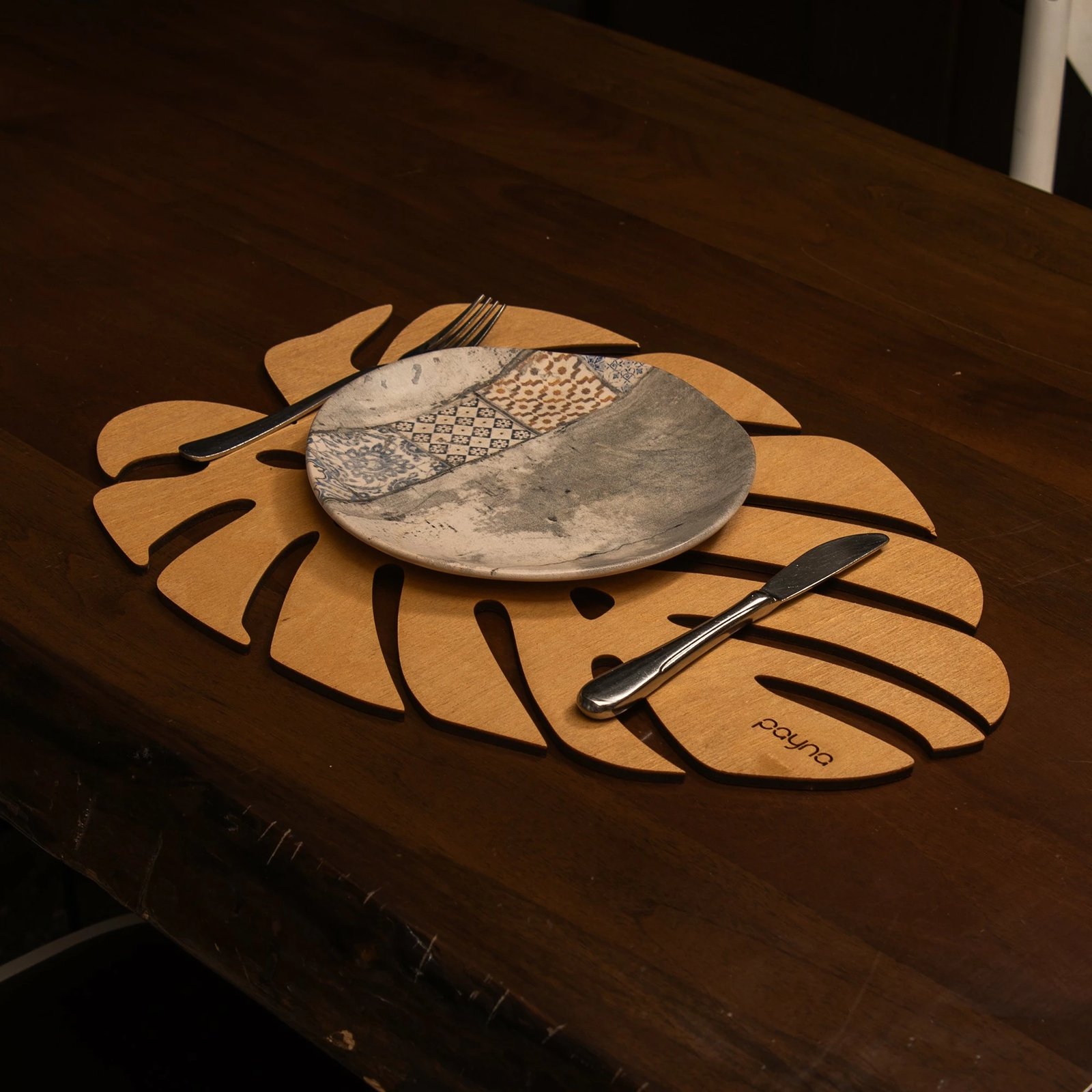 Set nënshimesh druri për tavolinë (6 copë), Hermia, Monstera, ngjyrë mjaltë