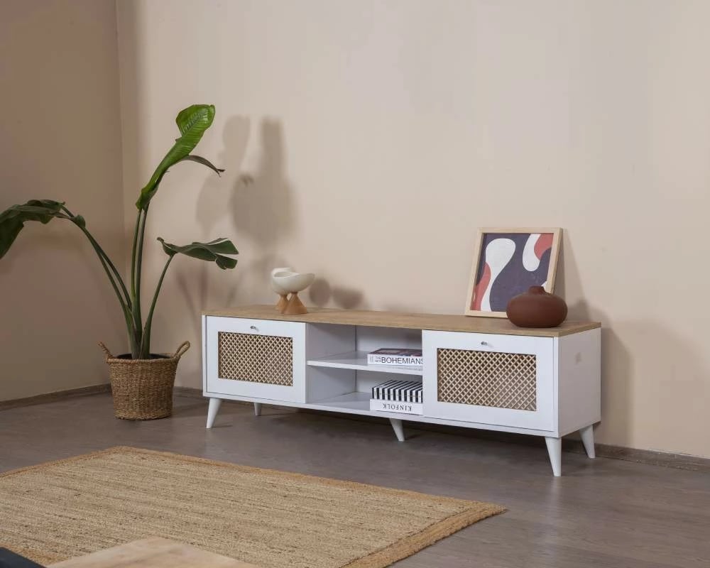 Komodë TV Skye Decor, ngjyrë patë-bardhë, lis