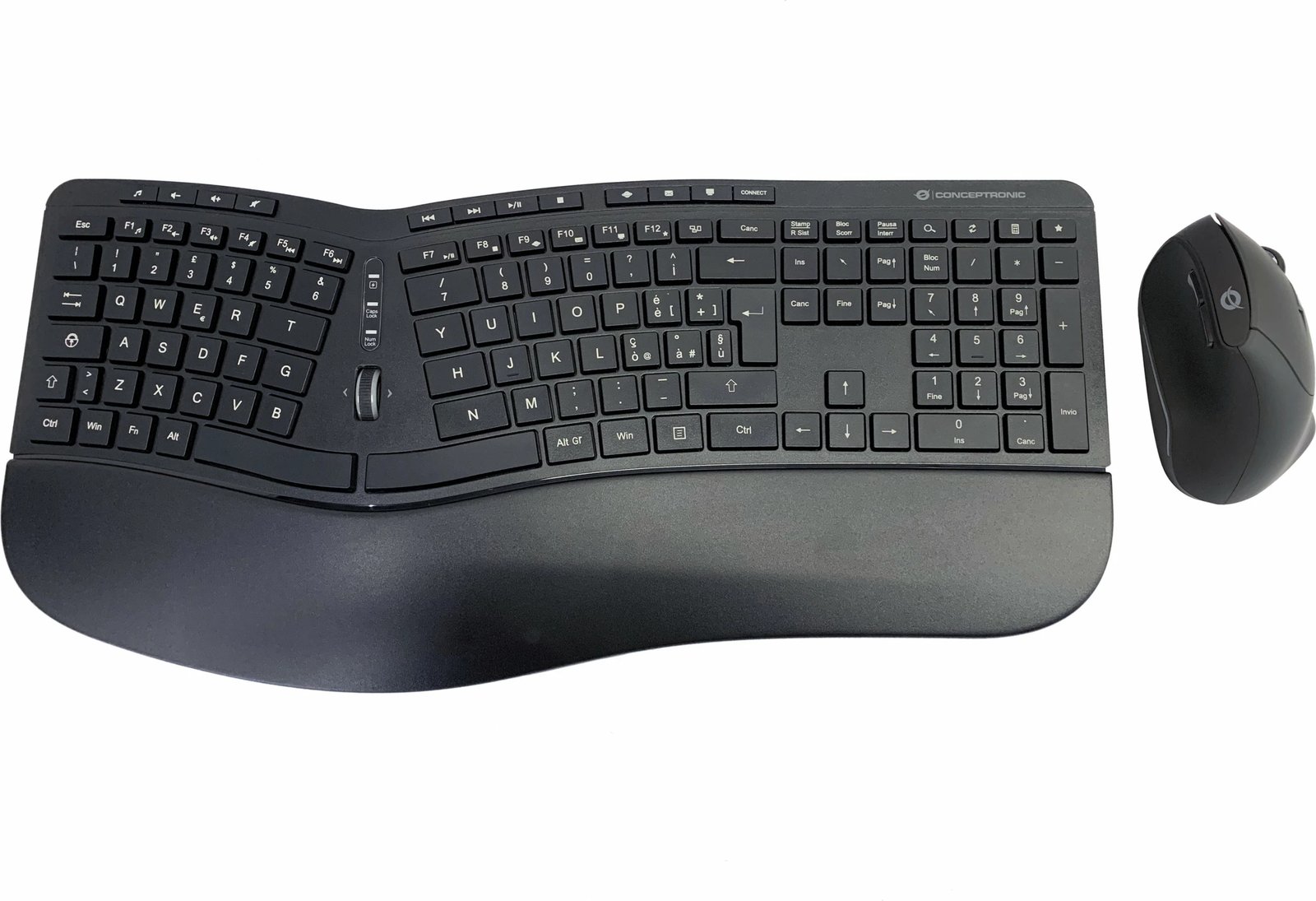 Set tastierë wireless Conceptronic, layout italian, maus ergonomic, e zezë