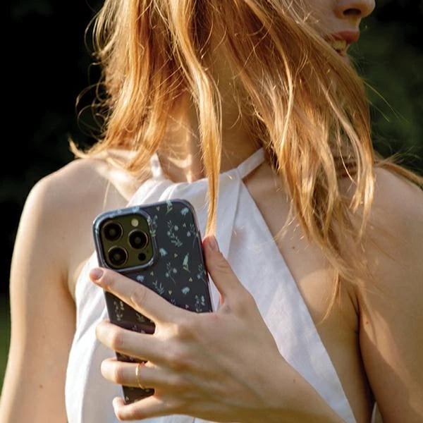 Mbështjellës UNIQ Coehl Prairie për iPhone 15 Pro Max, lule, blu navy